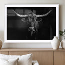Texas Longhorn Wall Art Canvas Print – Framed Monochrome