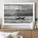 Wild Horses Wall Art – Framed Black White Mountain Canvas by MyGreatCanvas | Canvas Wall Art Prints | Photo Prints & Wall Decor