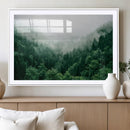 Misty Green Forest Canvas Print – Framed Serene Foggy Pine