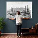 Black White Arizona Desert Canvas Wall Art Cactus Farmhouse
