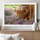 Highland Cow Wall Art – Purple Flowers Pasture Scenic by MyGreatCanvas | Canvas Wall Art Prints | Photo Prints & Wall Decor