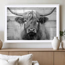 Black White Highland Cow Wall Art Canvas Print