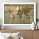 Vintage World Map Wall Art Canvas Print, Detailed World Map