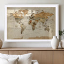 Rustic Vintage World Map Canvas Print – Framed Modern