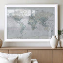 Push Pin World Map Canvas Print - Detailed Vintage World Map