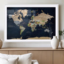 Minimalist World Map Canvas Wall Art - Watercolor Blue and