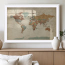 World Map Wall Art Canvas Print, Framed Rustic Atlas Art