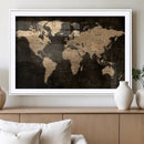 Brown World Map Canvas Print – Modern Travel Map Wall Art,