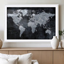 Black World Map Canvas Print – Detailed Map for Couples and