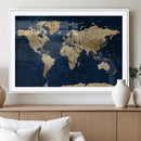 Navy Blue World Map Canvas Print – Detailed Map Minimal Navy