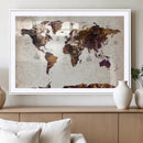 Blue Watercolor World Map Canvas Print – Framed Modern Wall