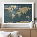 Minimal Vintage World Map Canvas Wall Art Print, Neutral