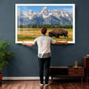 Bison in Mountain Landscape Wall Art Canvas Print – Western by MyGreatCanvas | Canvas Wall Art Prints | Photo Prints & Wall Decor