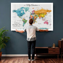 Custom Push Pin Watercolor World Map Canvas Wall Art Print –