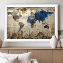 World Map Canvas Print – Vintage Blue and Gold World Map
