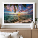 Framed Tropical Sunset Art Canvas Print