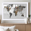 Modern Metallic World Map Canvas Wall Art – Framed