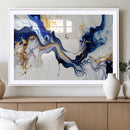 Golden Cascades on Midnight Blue – Deep Blue Abstract Wall