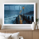 Stormy Night at Beach Pier Oil Painting Large Wall Art