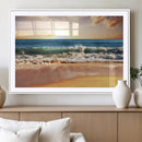 Sunset Beach Wall Art - 3-Panel Framed Canvas Print, Ready