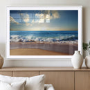 Serene Ocean Sunset Canvas Wall Art - Beach Waves at Sunset,