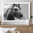 Winter Horse Canvas Print | Large 3-Panel Black White Equine