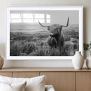 Scottish Highland Cow Wall Art | Black and White Canvas