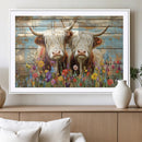 Cute Highland Cow Canvas Wall Art - Rustic Farmhouse Decor