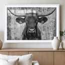 Abstract Longhorn Bull Wall Art Canvas Print - Rustic Texas
