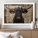 Rustic Texas Artwork Wall Art Canvas Print - Abstract Cow