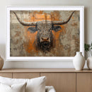 Abstract Cow Longhorn Bull Wall Art Canvas Print - Rustic