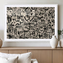 Abstract Love and Chaos Canvas Print, Black Symbols on Beige