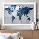 Modern Blue World Map Canvas Print – Framed Wall Art,