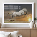 Large Wall Art Canvas Print – White Jumping Horse Sunset