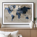 Vintage Blue World Map Canvas Wall Art – Antique Style