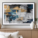 Blue and Gold Abstract Canvas Wall Art – Triptych Modern