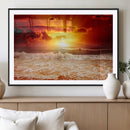 Red Sunset Ocean Beach Canvas Wall Art Beach Canvas, Coastal