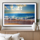 Tropical Beach Sunset Canvas Art, Ocean Waves and Sandy