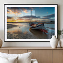 Small Boat At The Beach Sunset Wall Art, Boat Sunset Wall