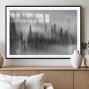 Foggy Misty Forest Canvas Wall Art – Black and White
