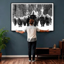 Bison Herd in Snow Wall Art Canvas Print | Rustic Western