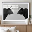 Spanish Bull Art - Framed Black and White Bull Canvas Print