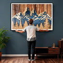 Rustic Wood Style Mountain Wall Art, Nature Forest Canvas