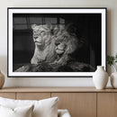 Lion Couple Wall Art Canvas Print – Elegant Black and White