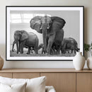 Black White Elephant Family Wall Art Canvas Print