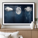 Dark Blue Cloud Art, 3 Piece Indigo Blue Wall Art, Aesthetic
