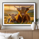 Scottish Cow and Baby Cow Canvas Wall Art Animal Print