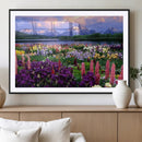 Vibrant Wildflower Garden and Mountain View Giclee Canvas