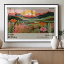 Framed Yayoi Kusama Print, Vibrant Floral Mountain Art