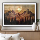 Wood Style Abstract Mountain Sunset Canvas Wall Art Print -